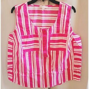 Women Within Top Size 14 16 Pink Stripe Cotton Nautical Beachy Pocket 13711 X